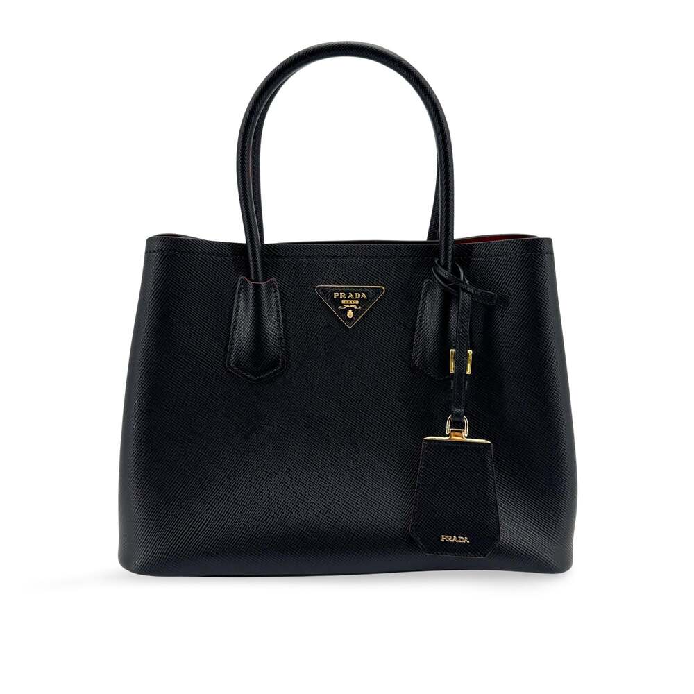 Prada Saffiano Double Bag Black Red #352307F87B